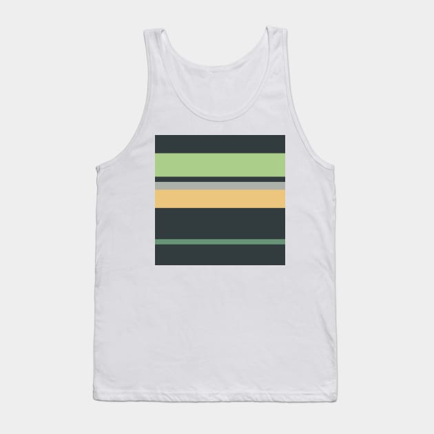 A supreme transfusion of Greyish, Charcoal, Slate Green, Pale Olive Green and Sand stripes. Tank Top by Sociable Stripes